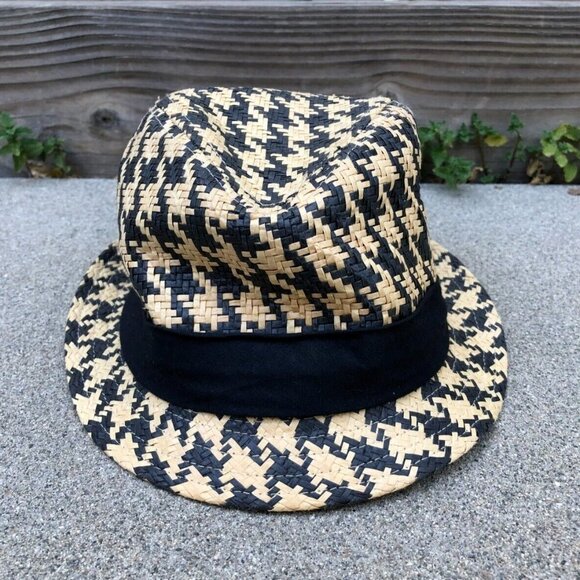 HURLEY 100% Paper Fedora Woven Hat Cap Unisex Houndstooth Brim Surfer​​​… - Picture 1 of 6
